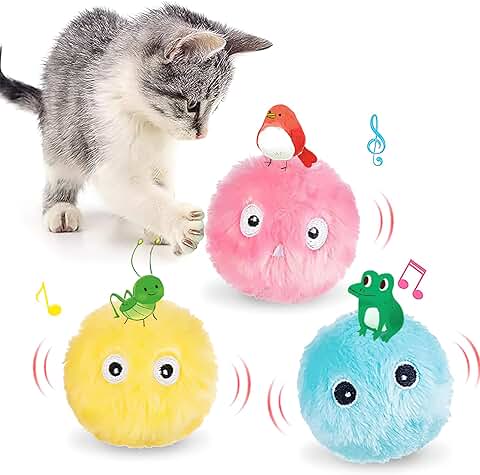 HENGBIRD 3 Juguetes de Pelotas para Gatos Juguetes Interactivos de Felpa para Gatos Bolas de Chirrido para Gatitos Juguetes con Menta para Gatos Sonidos de para Interior Perro Mascotas  