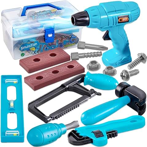 HERSITY Kit Herramientas Juguete, Juego Herramientas Niños, Taladro Juguete con Herramienta de Construcción, Bricolaje Juguete Juegos de rol Regalos para Niños Niñas 3 4 5 Años  