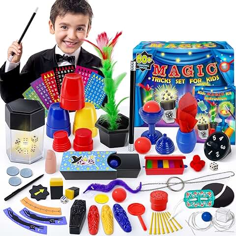 Heyzeibo Juego de Magia - Más de 60 Trucos de Magia para Niños, Juego de Magia Infantil con Varita Mágica e Instrucciones, Regalo Ideal para Niños, Niñas, Niños Pequeños, Principiantes  