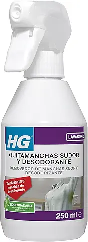 HG Eliminador Manchas Sudor y Desodorante, Tratamiento Prelavado para Eliminar Manchas de Axilas en Camisetas y Camisas, Tejidos Blancos y de Color - 0,25 cl  