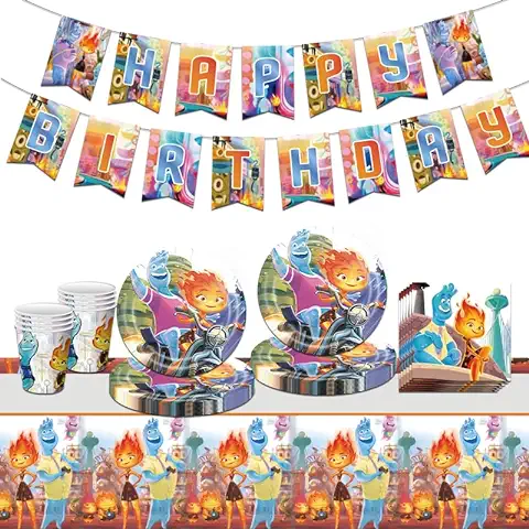 Hiaktnlh 42 Pcs Kits de Vajilla de Cumpleaños, Decoración de Accesorios de Fiesta de Cumpleaños, Juegos de Fiesta de Dibujos Animados Temáticos, Accesorios de Fiesta, Juegos de Decoración  