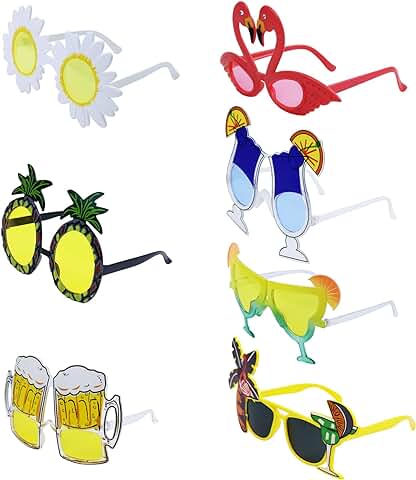 Hierusre Gafas Novedosas, 7 Pares de Gafas de sol de Fiesta Luau, Divertidas Gafas de sol Hawaianas para Niños y Adultos, Accesorios de Cabina de Fotos en la Playa de Verano, Regalos de Fiesta Tontos  