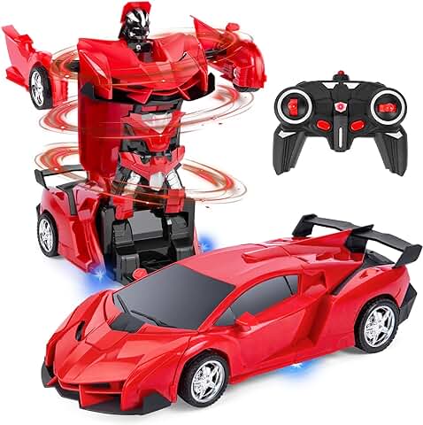 Highttoy Coche Teledirigido Robot,Juguetes Niños 3-12 Años Juguete Transformador con Control Remoto, 2,4 GHz Escala 1:18 Regalo Niña Rojo  