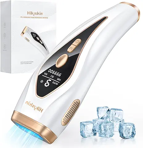 Hikyskin Depiladora de Luz Pulsada con Función de Enfriamiento, Depiladora Laser IPL 9 Niveles de Energía, 3 Funcións HR/SC/RA, 0.9s IGBT Destello Más Veloz, 999900 Flashes Indoloro Depilación Láser  