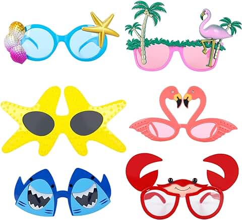 Hileyu 6 Pares Gafas de Sol de Fiesta Gafas de Novedad Gafas Divertidas Divertidas Gafas Hawaianas Accesorios de Fiesta para Adultos y Niños de Verano Gafas de Sol Tropicales Decoración de Playa  