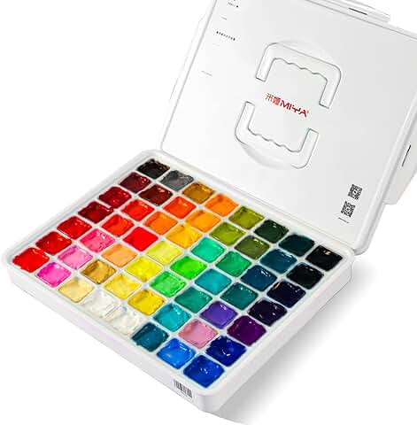 HIMI Juego de Pintura Gouache, 56 Colores x 30 ml/1 oz con Estuche de Transporte Portátil, copa de Gelatina, no Tóxico, para Lienzo  