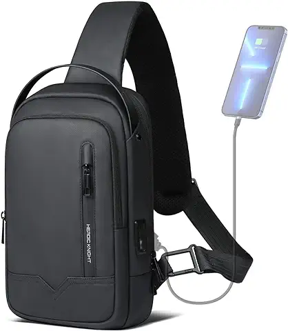 Hk Bolso Hombre Bandolera, Bolso Cruzado de Hombro 9.7''con USB Mochila Práctica Paquete Impermeable para Trabajo y Ocio Viaje Deporte Oficina Unversidad  