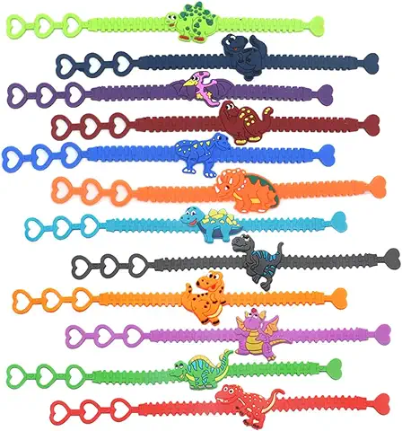 HNJUSR Pulseras de Amistad,12 Pulsera de Dinosaurio,Pulseras con Cremallera de Colores Mezclados, Pulseras de Fiesta,para Niños con Cremallera Gadgets de Fiesta Pulseras de Cumpleaños para Niños  