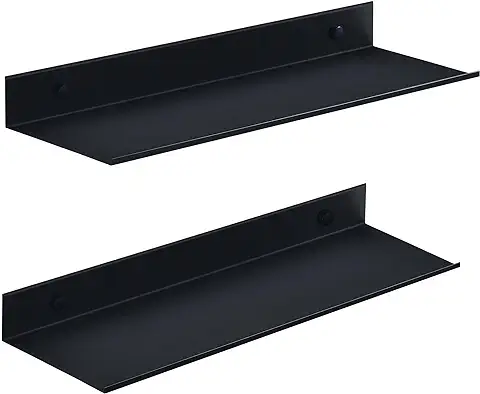 HNVNER Estanteria Ducha sin Taladro 2 Piezas, Negro Metal Baldas Flotantes Pared 40CM, Organizador Baño Estante Ducha, Decoración Estanteria Pared para Salon, Cocina, Habitación, Baño, Oficina  