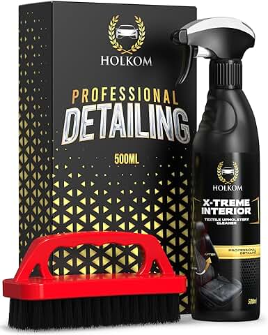 HOLKOM - Kit Limpia Tapicerias Coche Profesional con Cepillo | Limpiador Tapiceria Coche | Limpieza Coche Interior | Limpieza de Asientos de Tela y Alcántara, Alfombrillas | X-Treme Interior | 500ml  