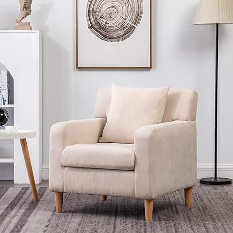 HollyHOME Sillón Accent Silla de Lectura Sillas Relax Terciopelo, Club Sillón con Cojín Sofá Sillón, Sillón de Recepción Sillón de Ocio para Dormitorio Salón, Beige  