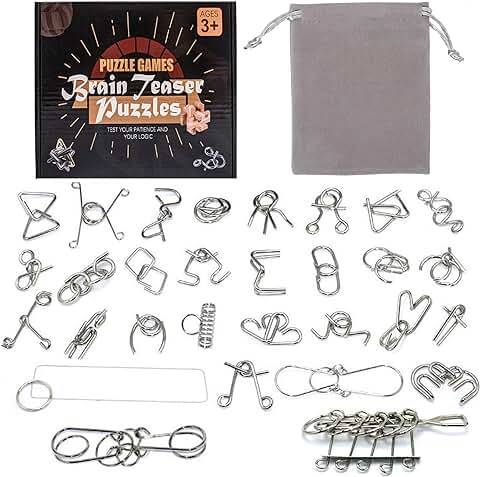 Holzsammlung 30 Piezas Rompecabezas de Metal, Juegos de Ingenio Rompecabezas Metal Classic Mini IQ Puzzle, Juguetes Inteligencia Educativos Regalo para Adultos Niños Adolescentes  