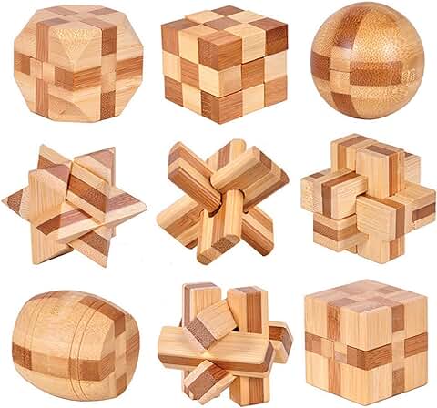 Holzsammlung 9 Piezas Rompecabezas de Madera, 3D IQ Juegos de Ingenio, Rompecabezas Madera Mini Puzzle Bloqueo Juguetes Educativos Regalo para Niños Adultos Adolescentes, 4.5cm