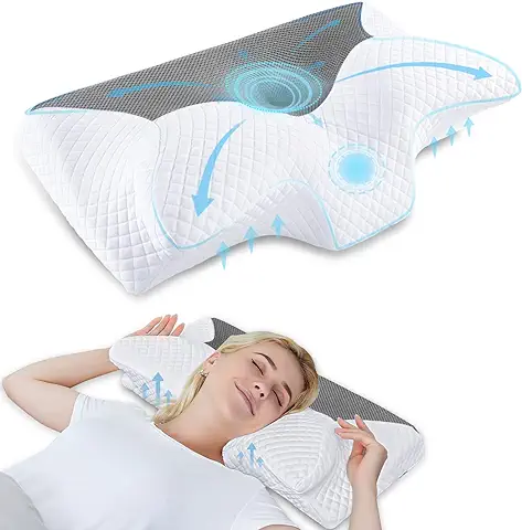 HOMCA Almohada Cervical de Espuma Viscoelastica, Almohada Ortopedica para Soporte de Cuello, Almohadas Ergonómico para Dormir de Lado y Boca Arriba, Gris  