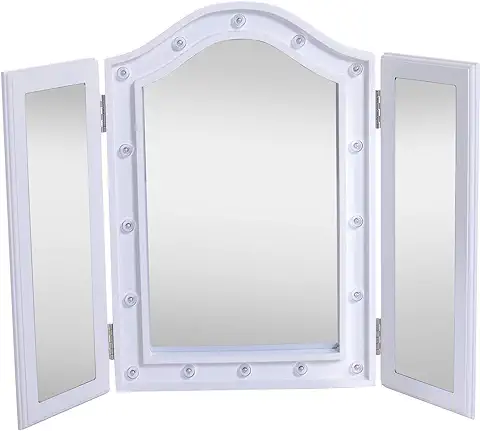 HOMCOM Espejo de Maquillaje con Luz LED Plegable Espejo Triple de Mesa Regalo Original para Mujer Cargo con Batería Espejo Cosmético con Iluminación 73x53.5x4.5cm  