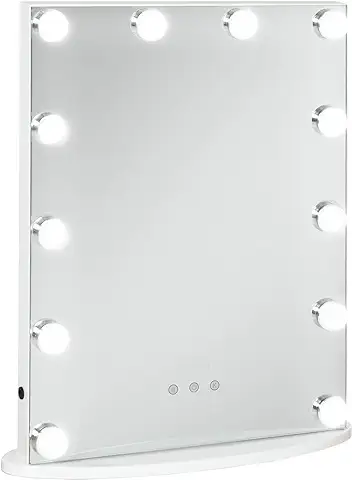 HOMCOM Espejo de Maquillaje Estilo Hollywood Espejo de Tocador con 12 Luces LED Ajustables en Brillo y Temperaturas de Color Interruptor Táctil 41,5x13,5x51 cm Blanco  