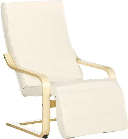 HOMCOM Sillón de Salón con Reposapiés Ajustable Silla Relax Butaca Tapizado en Tela con Marco de Madera Carga 120 kg para Oficina Estudio Dormitorio 66,5x94x100 cm Crema  