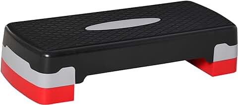 HOMCOM Step para Fitness Stepper Aeróbic Step de Aeróbic Antideslizante con Altura Regulable 2 Niveles de 10/15 cm Carga 150 kg para Ejercicio en Casa Gimnasio 68x29x15 cm Negro y Rojo  