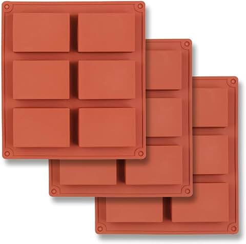 HomEdge Molde de Silicona Rectangular de 6 Cavidades, 3 Paquetes de Moldes Rectangulares para Hacer Barra de Jabón, Resina, Chocolate, Velas de Jabón y Gelatina Marrón  