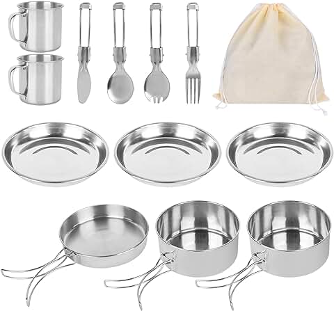 HOMURY Juego de Utensilios de Cocina para Camping, Vajilla de 12 Piezas, Acero Inoxidable, 2-3 Personas, Olla de Camping para Exteriores, Juego de Cocina para Camping, Olla para Picnic  