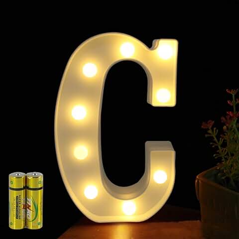 HONPHIER® Letras luminosas alfabeto luminoso lámpara LED letra, luces de letra, decoración, operador a pilas para recepciones, fiestas, bodas, casa, bar, decoración (C)