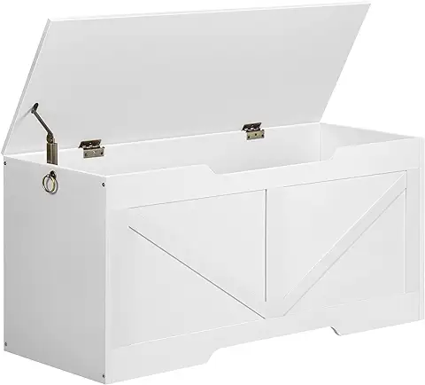 HOOBRO Baúles con Espacio de Almacenamiento, Caja de Juguetes con Tapa, Banco de Baúl, Caja de Almacenamiento, 2 Anillas, 100 cm, Resistente, Estable, para Niños, Pasillo, Salón, Blanco EWT771CW01  