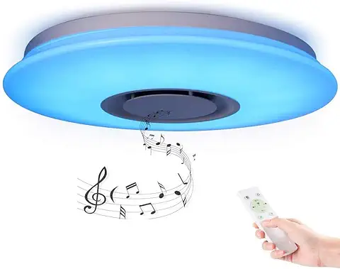 Horevo Plafonnier Plafón LED Lámpara de Techo con Altavoz Bluetooth, 24W D40cm, Luz Blanca Tono Ajustable + Luz de Colores, APP Disponible  