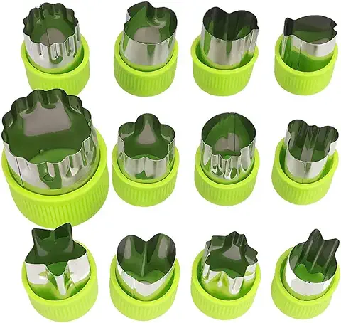 Hoshen Cortador De Galletas De Acero Inoxidable Con Protector De Manos De 12 Piezas, Cuchillo De Decoración Bento Con Forma De Frutas Y Verduras, Herramienta De Cocina De Corte Con Forma - Verde  