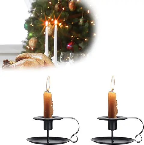 HOTLIKE Candelabro, 2Pcs Portavelas de Una Cabeza con Asa Candelabros de Arte, Diferentes Tamaños Candelabro Decorativos Vintage para San Valentín Navidad Fiesta de Bodas de Halloween Cenas – Negro  