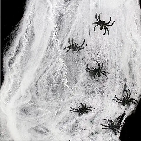 HOTSAN Decoraciones de Halloween de Telaraña Estirable: Telaraña de Araña Espeluznante para Interiores con 25 Arañas Falsas, Telaraña de Araña para Decoraciones de Fiesta de Halloween  