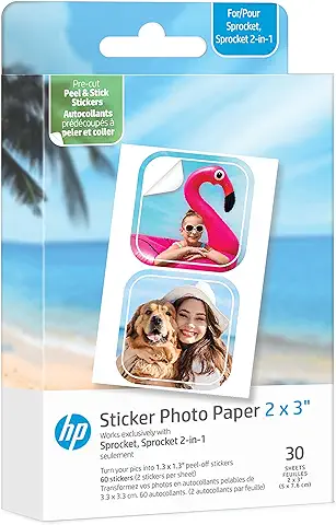 HP Sprocket - Papel Fotográfico Precortado, 2 x 3 Pulgadas, 30 Hojas, Compatible con Impresoras Fotográficas HP Sprocket  