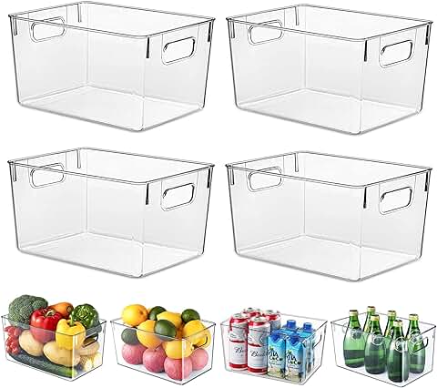 HPYLIF·H Organizador de Nevera Transparente - Juego de 4, Organizador de Despensa, Cajas de Almacenaje de Refrigerador para la Cocina, Despensa, Armarios, Encimeras - sin BPA 29 x 20 x 15.5 cm  