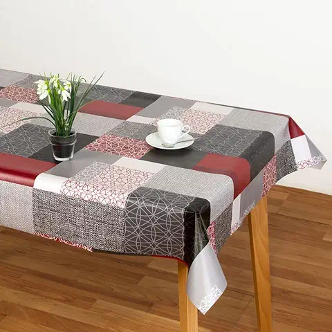 Hulehule Tex Mantel para Mesa Hule, Impermeable, Antimanchas, COMPOSICION 100% Hule (140_x_100_cm, Mirka Red)  