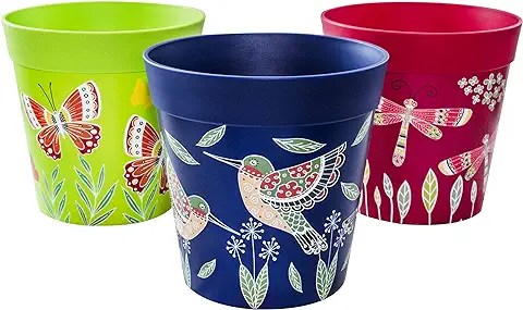 Hum Flowerpots, 15cm Juego de 3, Varios Diseños, Colores y Tamaños, Planta de Plástico para Interiores/Exteriores Macetas, Azul Rosa y Verde  