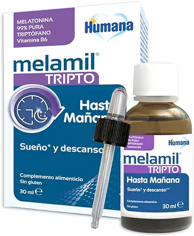 Humana MELAMIL Tripto, a base de melatonina, triptófano y vitamina B6, Complemento Alimenticio que ayuda a conciliar el Sueño, 30ml en gotas.