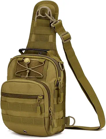 HUNTVP Mochila Táctical de Hombro. Bandolera de Pecho Estilo Militar. Riñoneras Cruzadas. Bolso Impermeable, Marrón  