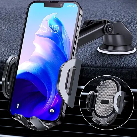 Huryfox Soporte para Teléfono Móvil en el Automóvil - Porta Móvil Coche Inteligente en el Salpicadero, Parabrisas, Ventilación y Más, Soporte para Teléfono Compatible con IPhone y Android  