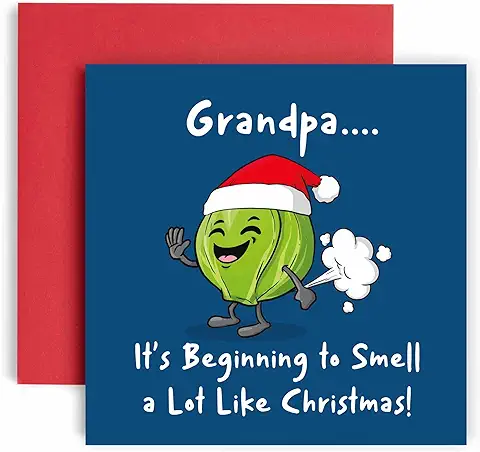 Huxters Tarjetas de Navidad para Hombres – Smells Like Sprout Christmas Grandpa Tarjeta de Navidad para él – Divertida Tarjeta Navideña para Abuelo Divertido Feliz Navidad – 14,8 cm (abuelo)  