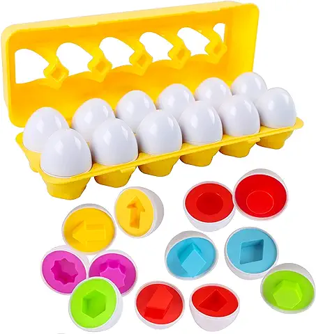 HVDHYY Juguete de Plástica de Pascua Huevos 12piezas Montessori Niños Juego de Reconocimiento de Color y Forma Clasificación Puzzle Rompecabezas de Huevo  