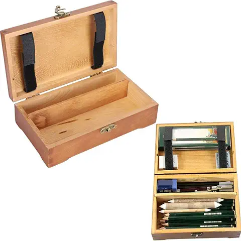 Hztyyier Estuche de Madera para Lápices, caja de Madera Rectangular Antigua Estuche para Lápices con Cierre de Cierre Caja de Almacenamiento Papelería Almacenamiento de Escritorio  