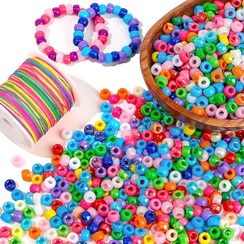 I LOVE MOM 1500 Piezas Cuentas de Colores Abalorios de Agujero Grandes con Hilo para Hacer Pulseras Perlas para Joyas de Bricolaje Manualidades Regalos  