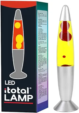 I-TOTAL - Lámpara de lava LED roja base Plateada, cera Blanca  