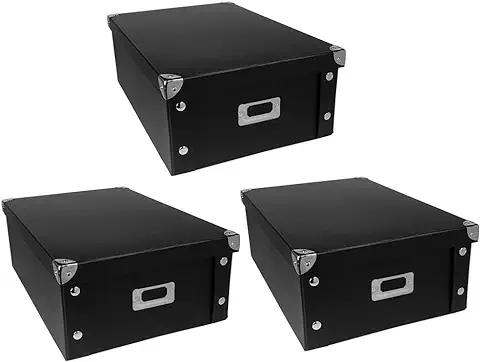 Ideen mit Herz Cajas Organizadoras | Juego de 3 | Caja de Almacenamiento con tapa | Plegable | de Cartón y Metal | cada uno 40,5 cm x 28 cm x 14,5 cm (negro)  