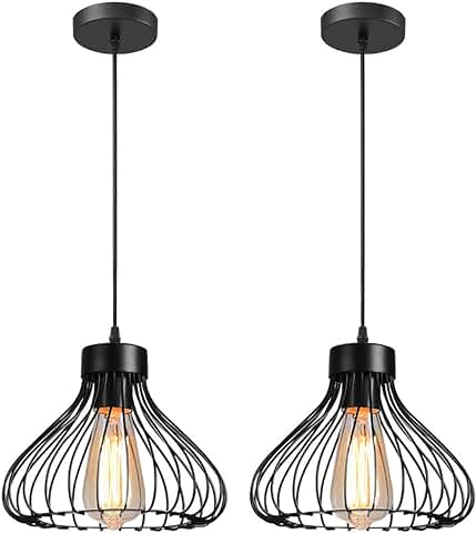 IDEGU 2 Piezas Lámparas de Techo Industriales Lámpara Colgante Estilo Vintage 23cm Pantalla de Metal en Forma de Jaula Negra Luz Colgante para Cocina Comedor Salón Bar Pasillo Restaurante (# Negro)  