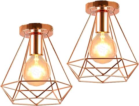 IDEGU – Juego de 2 Lámparas de Techo Industriales Vintage con Diseño de Jaula Retro Lámpara de Metal Lámpara Colgante E27 Iluminación de Techo para Dormitorio, Salón, Pasillo Cocina (20 cm, oro Rosa)  