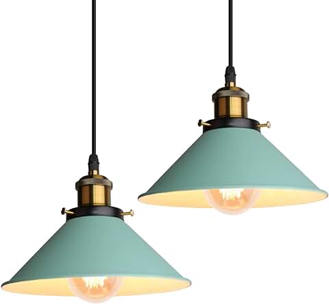 IDEGU Lámpara Colgante Retro, 22cm Vintage Lámpara de Techo Industrial Tulipa en Metal E27 Colgante de Luz para Sala de Estar Cocina Dormitorio Restaurante Comedor Pasillo (2 Piezas, Verde)  