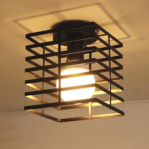 IDEGU Lámpara de Techo Industrial de Metal Diseño de Cubo E27 Lámpara Colgante Vintage Decoración Nórdico Iluminación de Techo para Pasillo Dormitorio Salón Café Restaurante (16cm, Negro)  