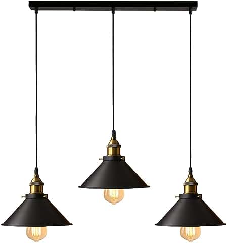 iDEGU Lámpara de Techo Industrial Vintage, Estilo Edison 3 Luces Lámpara Colgante E27 Iluminación Colgante de Interior de Metal para Comedor, Salon, Bar, Café - Ø220MM, Negro