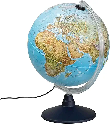 Idena 569902 Globo Terráqueo con Iluminación led e Interruptor de Encendido/apagado, Diámetro Aprox. 30 cm, mapa Físico y Político (idioma Italiano)  