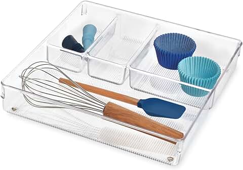 IDesign Cubertero para Dividir Cajones, Separador de Cajones Grande de Plástico, Organizador de Cajones de Cocina con 4 Compartimentos, Transparente  